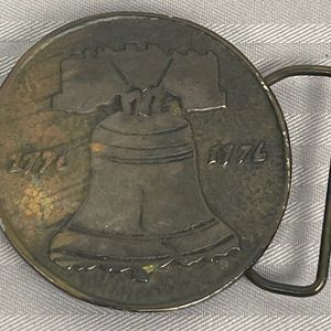 Star Vintage Solid Hand Cast Brass Belt Buckle Liberty Bell Half Dollar